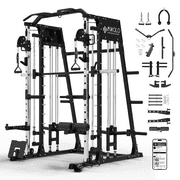 Mikolo M4 Smith Machine Home Gym, 2200 lbs Power Rack Cage with Cable Crossover, Weight Bar, 360° Landmine, Barbell Holders and Other Attachments, Total Body Strength Training Cage