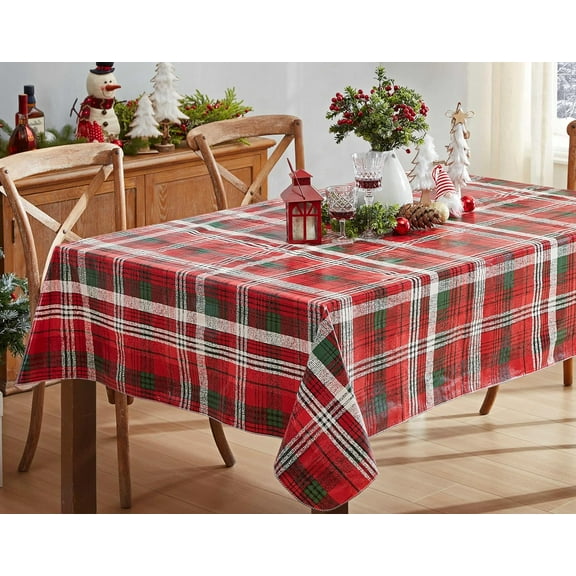Newbridge Christmas Burke Tartan Red and Green 52 x 52 inch Square Vinyl Flannel Back Tablecloth
