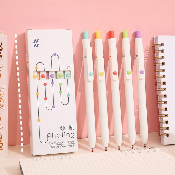 Bolígrafos de gel, 5 unidades, escritura suave, sin derrames ni manchas, tinta negra, punta fina (0,5 mm), retráctiles, para diario, útiles escolares y de oficina para mujeres y hombres.