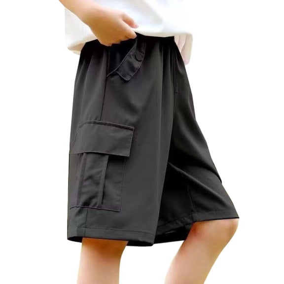 WOYY Girls Loose Fit Cargo Shorts High Waist Knee-Length Sports Shorts, Sizes 4-15, Black