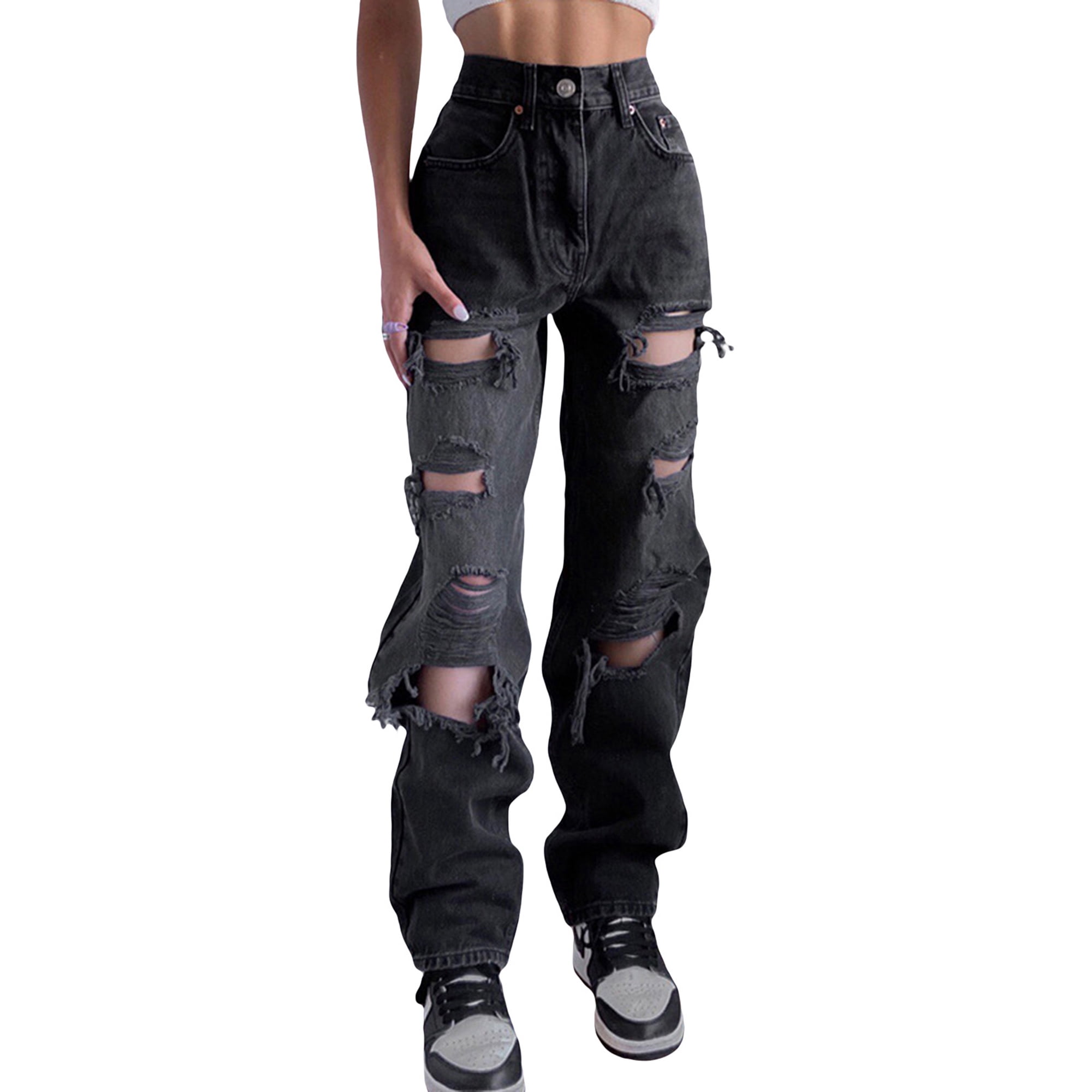 Women High Waisted Ripped Jeans Boyfriend Loose Destroyed Stretchy Baggy Denim Pants XL - Walmart.com