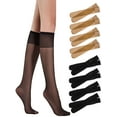 thumbnail image 2 of Gustave 8 Pairs Women's Sheer Knee Highs Stockings Elastic Silk Short Socks Female Everyday Knee High Socks, One Size, Black+Skin, 2 of 9