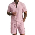 thumbnail image 2 of Tawop Men Sets Men Solid-Color Casual Loose Sports Pocket Elastic-Waist Shorts Standing Collar Short Sleeve Pocket Blouses Top Set Pink Xxl, 2 of 9