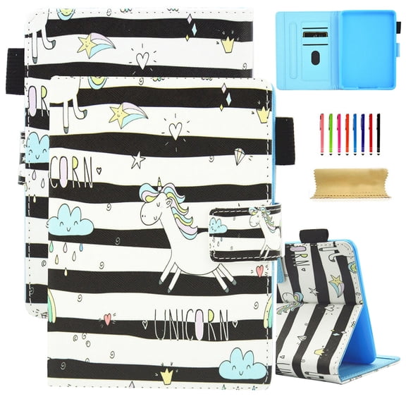 Kindle Paperwhite 11th Gen Case 2021, Dteck Cute Pattern Flip Case with Credit Card Slots & Pencil Loop, Shockproof Cover for All-New Kindle Paperwhite 11th Generation 6.8 inch,White Horse