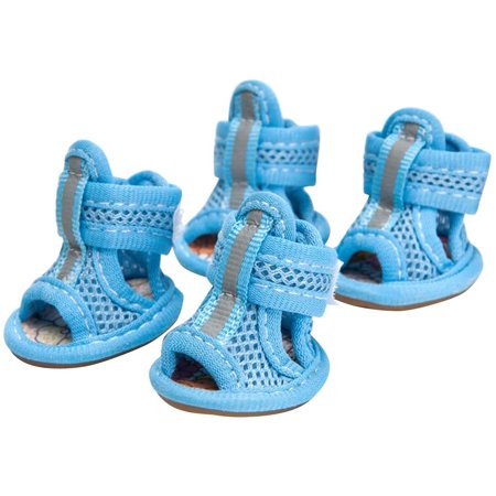 4pcs Dog Mesh Sandals Breathable Summer Dog Shoes Anti-Slip Sneakers for Puppy Pet Paw Protectors (Blue) - Size 4 Sneaker Protector Sneaker Protector