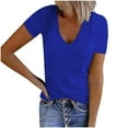 thumbnail image 1 of JIUKE Tops for Women Ribbed Knit Short Sleeve Shirts Casual V Neck Stretchy Loose Fitted Basic Tees, 1 of 7