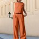 thumbnail image 1 of Completo Pantalone Lungo Conjunto de pantalones de 2 piezas para mujer, informal, de cintura alta, cuello redondo, cremallera, atuendo diario de alta costura Kuymtek Naranja Xl para Mujer, 1 of 5