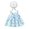thumbnail image 4 of IBTOM CASTLE Toddler Baby Girls Tutu Dress Summer Sleeveless Backless Princess Casual Birthday Party Dresses Flower Bow Sundress with Straw Hat Set 18-24 Months Blue Flower + Bow, 4 of 4