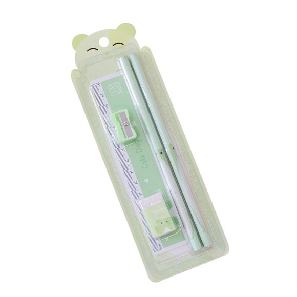 Mohdy Cute Green Cat Stationery Set for Children,Cute Stationery Set Pencil Eraser Ruler Sharpener School Supplies Set for Children,Gifts for Birthdays,Anniversaries,And Christmas