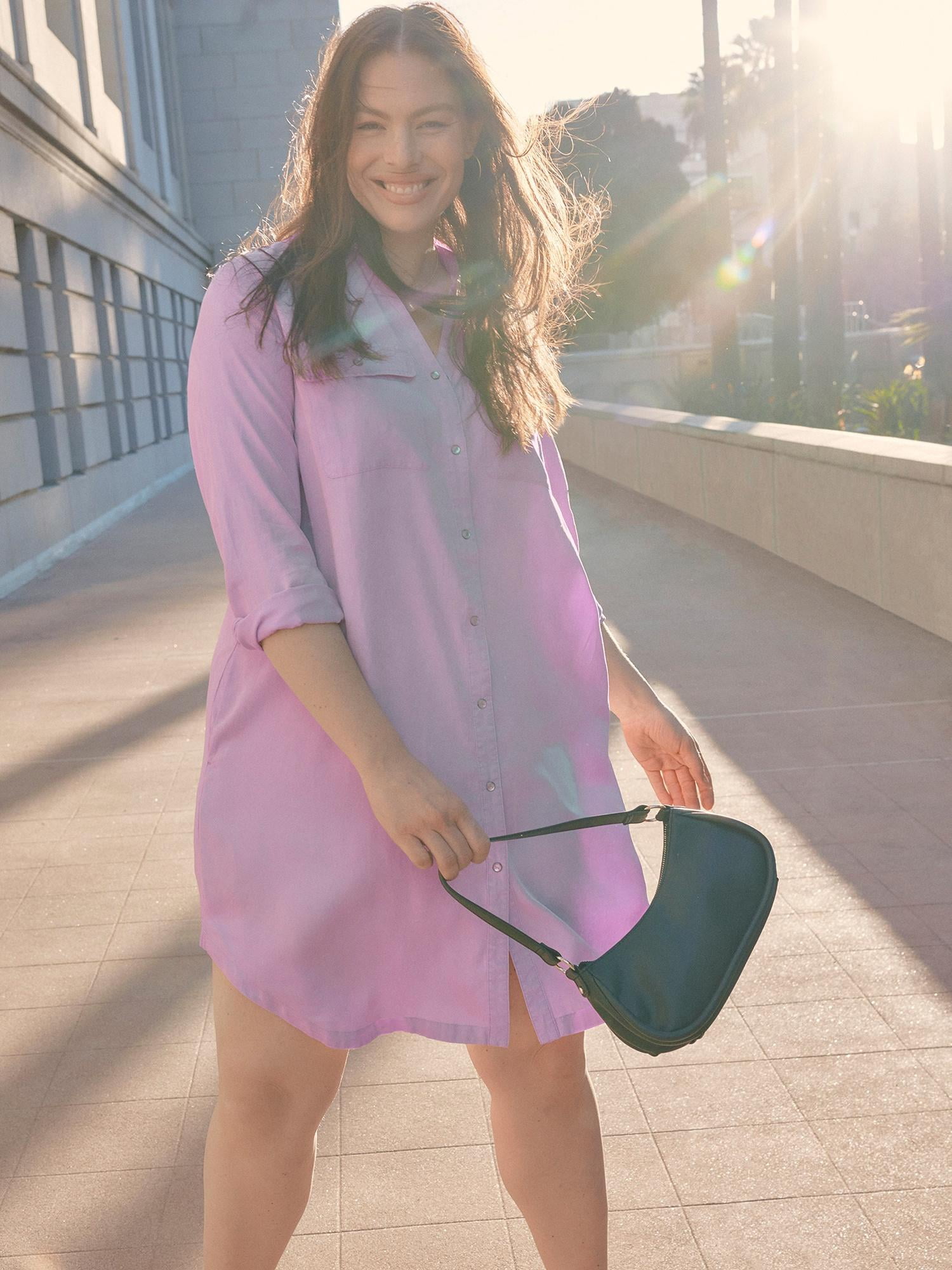Terra & Sky Women’s Plus Size Shirtdress with Long Sleeves