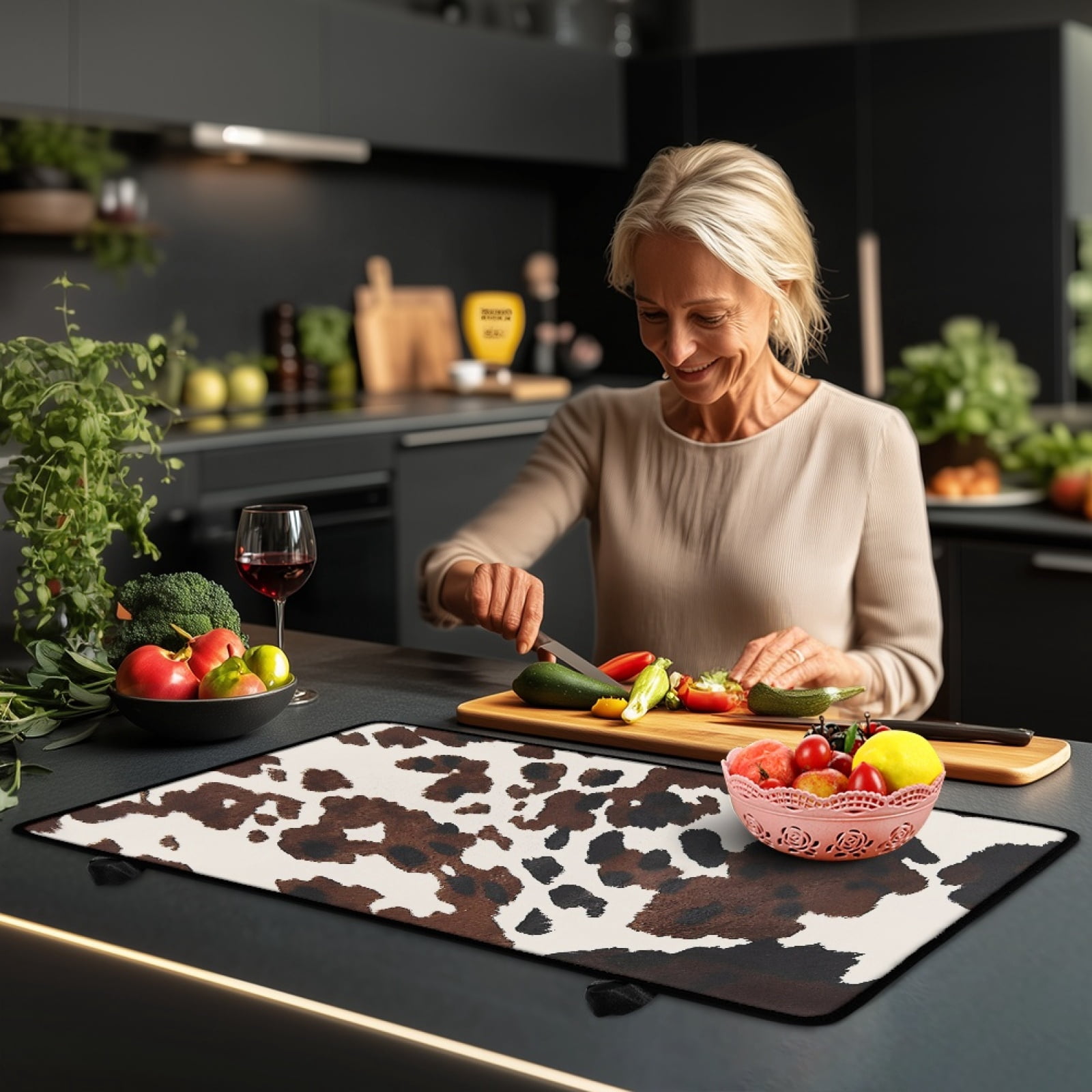 Renewold Electric Stove Top Cover for Stove Top, Induction Electric Stove Protector Non-slip Glass Cooktop Cover Range Cover Multipurpose Flat Top Stove Mat, Brown Black Cow Print