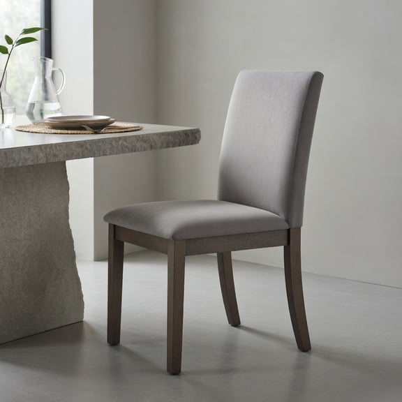 GVN Upholstered Dining Chair Set of 2 with Rubber Wood Legs, High Back Design and Padded Seat for Dining Room, Kitchen, Home Furniture, Gray