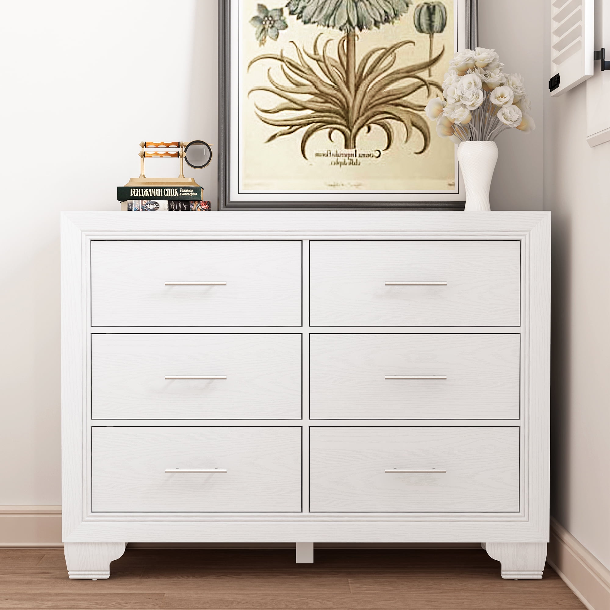 WhizMax Classic 6 Drawer Dresser, White Finish