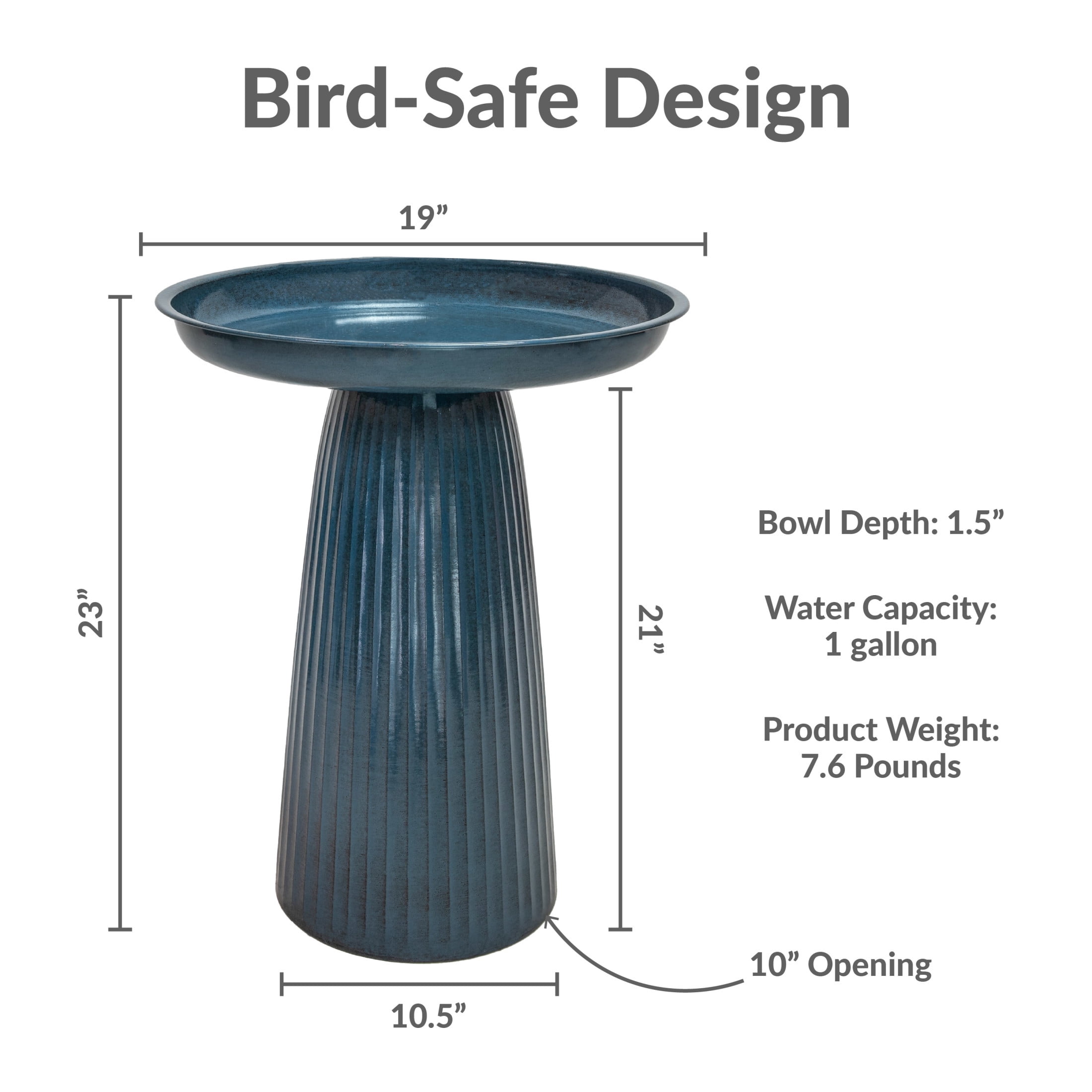 Sunnydaze Gleeful Garden Metal Bird Bath for Outdoors - UV-Resistant Large Bird Bath for Outside - 23-Inch - Blue Glaze