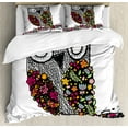 thumbnail image 1 of Owl Duvet Cover Set King Size, Childish Sketch Art of Bird with Colorful Flowers Abstract Scribble Inspired by Nature, Decorative 3 Piece Bedding Set with 2 Pillow Shams, Multicolor, by Ambesonne, 1 of 3
