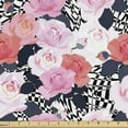 thumbnail image 1 of Floral Fabric by the Yard, Modern Design Rose Bouquets on Quirky Geometric Background Illustration, Upholstery Fabric for Dining Chairs Home Decor Accents, Pale Pink Coral Grey by Ambesonne, 1 of 5