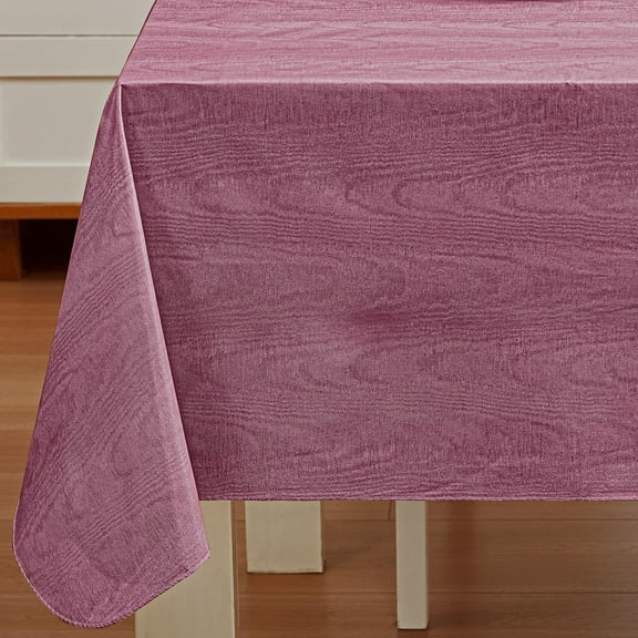 Burgundy Moire Wavy Solid 60 x 102 inch Rectangle Vinyl Dining Tablecloth with Flannel Backing