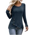 thumbnail image 5 of AXXD Womens Blouses for Work Professional Blue Basic Summer 2024 Trendy Printed Loose T-shirt Long Sleeves Blouse Round Neck Casual Tops Sweatshirt, 5 of 5