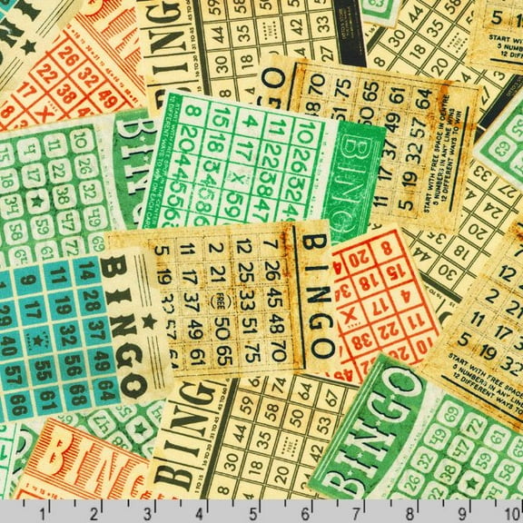 Cotton Library of Rarities Bingo Cards Sheets Game Night Antique Robert Kaufman Cotton Fabric Print by the Yard (SRKD-23356-200)