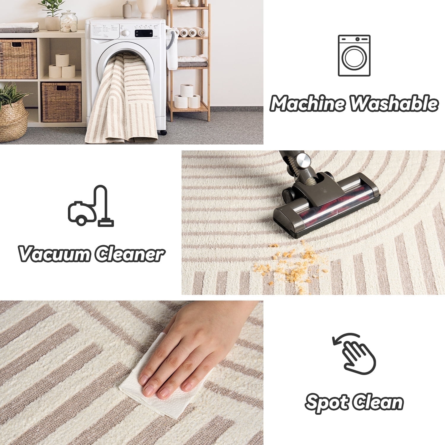 VUNATE 2'x6' Runner Rug Boho Washable Kitchen Rug Modern Jacquard Textured Rugs Soft Geometric Rug for Bedroom Mid Century Non-Slip Table Runner Perfect for Dining Room Laundry Beige