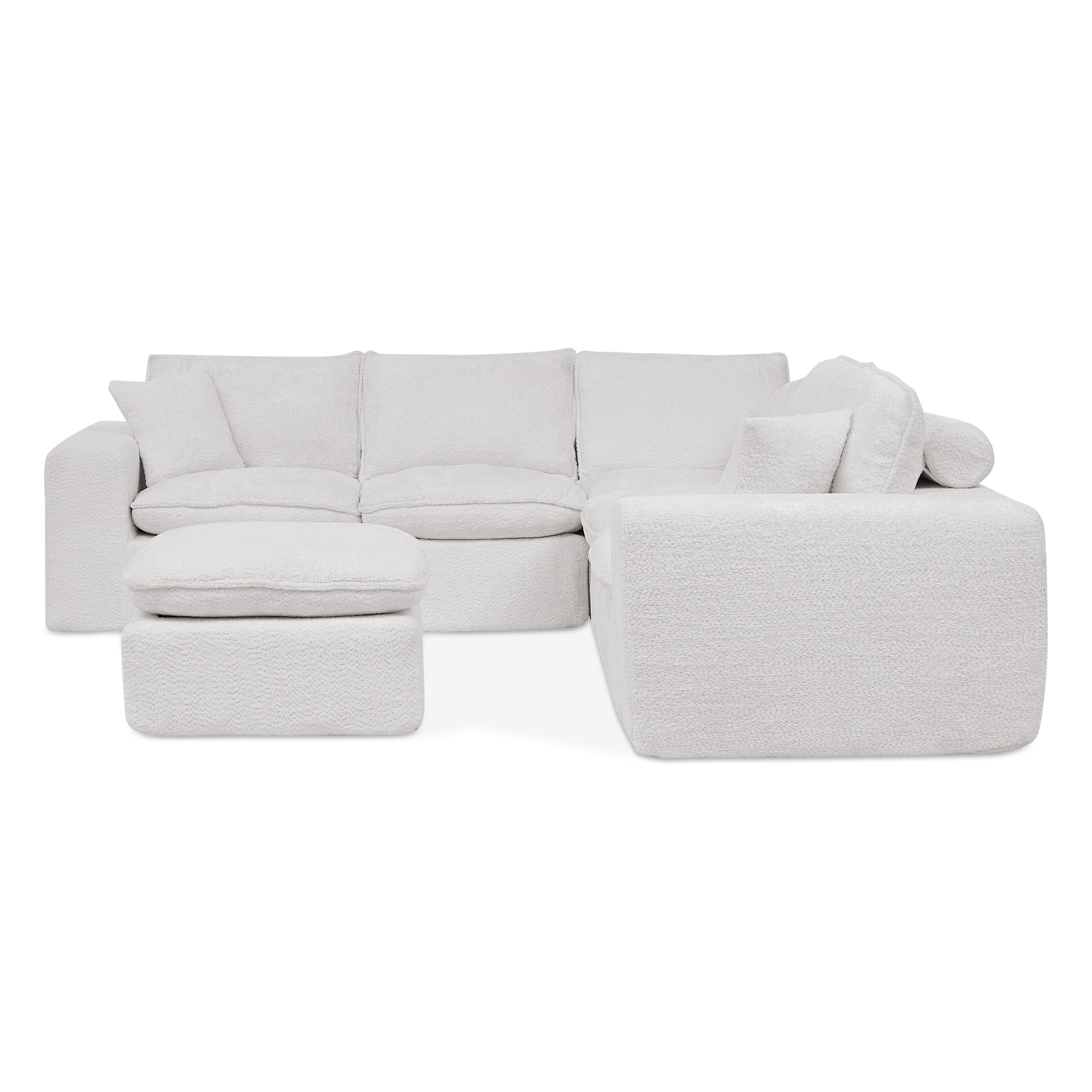 107" Modular 6 Seats Sectional Sofa Boucle Cloud Couch L Shape with Ottoman Deep Seat Comfy Living Room Sofa with Pillows, No Assembly, Beige