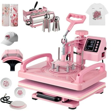 SHZOND 15x12 Inch Heat Press, 8 in 1 Heat Press Machine with 30 OZ Tumbler Press,Swing Away T Shirt Pressing Machine, Combo Heat Press Machine Sublimation for T-Shirt Hat Cap Mug Plate Tumbler （Pink）