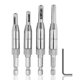 thumbnail image 1 of Juego de brocas para bisagra autocentrante de 4 Uds., herramienta de taladro para bisagra de vástago hexagonal de 1/4 pulgadas, herramientas de carpintería para puerta ajustable con 1 llave, 1 of 5