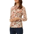 thumbnail image 4 of INSPIRE CHIC Women's Vintage Ruffle Collar Chiffon Long Sleeves Floral Blouse Tops Beige L, 4 of 5