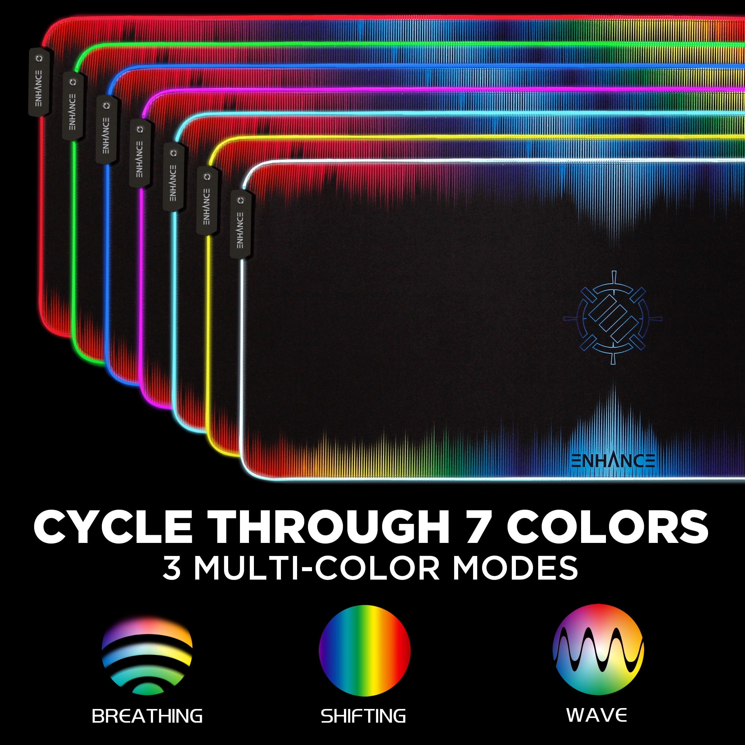 Enhance Extra Large LED Gaming Mouse Pad - Soft XXL Desk Mat with 7 RGB Colors, 3 Color Modes, Smart Control, Water Resistant High Speed Tracking Surface - (Multicolor) - Extended - 32 x 14 Inches