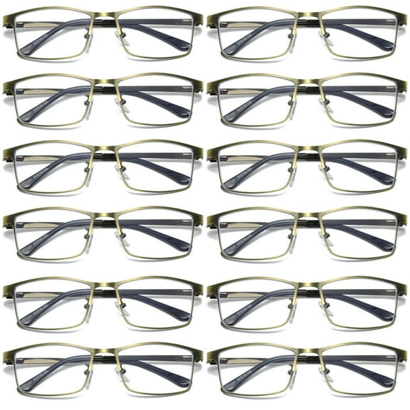 12 PK Brass Metal Frame Mens Reading Glasses Spring Hinge Blue Light Blocking Readers  0.75