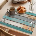 thumbnail image 3 of Farmhouse Teal Orange Placemats Set of 4, Country Vintage Wooden Washable Wipeable Table Mats for Dining Tables, Indoor Outdoor Kitchen Place Mats for Holiday Party Table Decor, 3 of 9