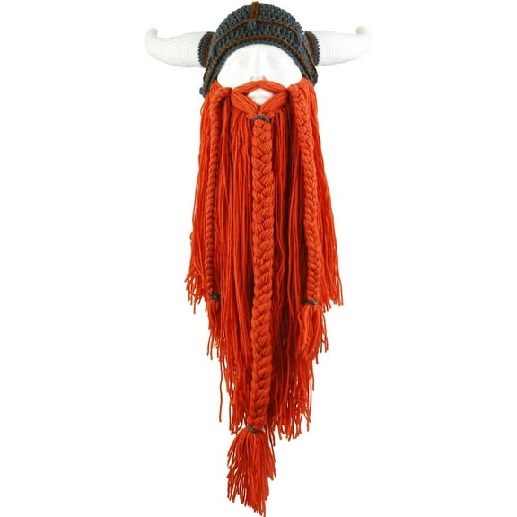 YEKEYI Viking Beard Beanie Horn Hat Winter Warm Mask Knitted Wool Funny Skull Cap