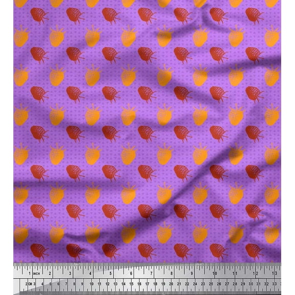 Soimoi Purple Cotton Duck Fabric Triangle & Strawberry Fruits Printed Fabric 1 Yard 42 Inch Wide