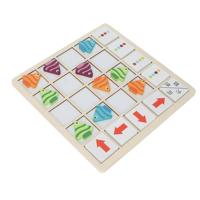 Wooden Sorting Toy, Color Matching Game Round Edges Cute Fish Grid Design For Family