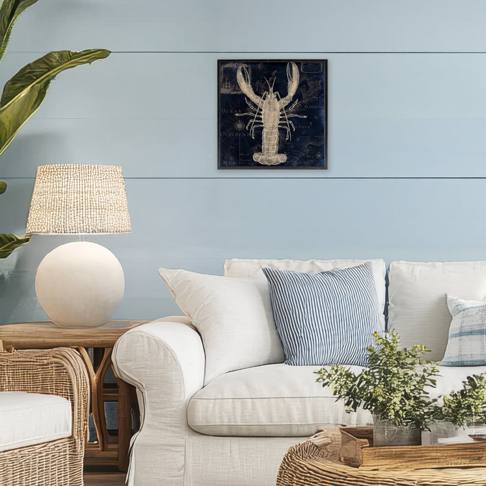 Lobster Contour over Map Black Framed Giclee Art, design by Sasha