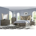 thumbnail image 3 of 3pc Luxury King Size LED Bed 2x Nightstand Charcoal Finish Solid Wood Bedroom Furniture, 3 of 3