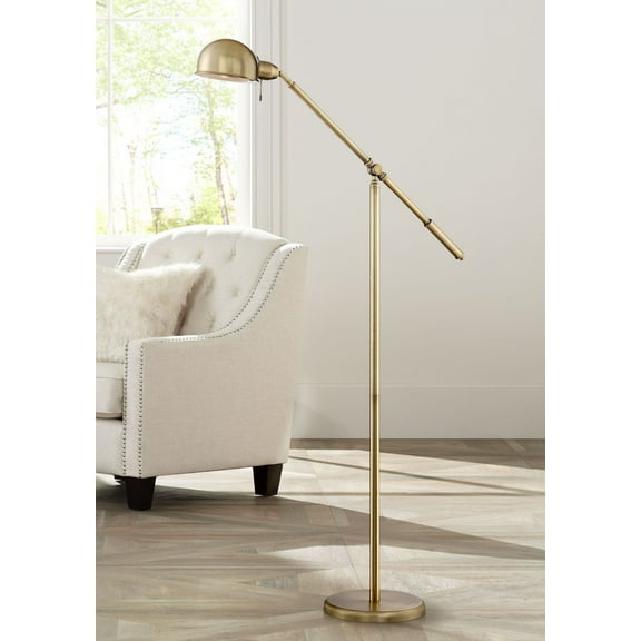 360 Lighting Dawson Traditional Pharmacy Floor Lamp 55" Tall Brass Metal Adjustable Boom Arm Dome Head for Living Room Reading Bedroom Office