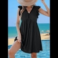 thumbnail image 2 of Vestido Tipo Cárdigan de Corta con Cuello en V y Ribete de Encaje, Color Negro, Talla L, 2 of 6