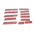thumbnail image 2 of 12 etiquetas para caja de herramientas. Versátiles y fáciles de instalar. Etiquetas metálicas para cajones, armarios y almacenamiento en garaje. Rojo, 2 of 8