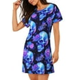 thumbnail image 2 of Kdxio cool crystal Skull flower Pattern Womens Short Sleeve Sleepshirt Scoopneck Cute Nightdress Ruffle Comfy Nightgown, 2 of 6
