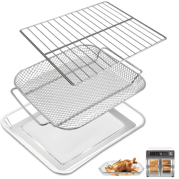 GCQ 3 Piece Set Bakeware Basket Fry Rack for EmerilLagasse 26 QT Convection Toaster Oven Extra Large Air Fryer, Air Fryer Replacement Parts Accessories