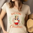 thumbnail image 4 of Just a Girl Who Loves Christmas T-Shirt | Retro Pin-Up Holiday Graphic Tee, Light Pink, Size 2XL, 4 of 6