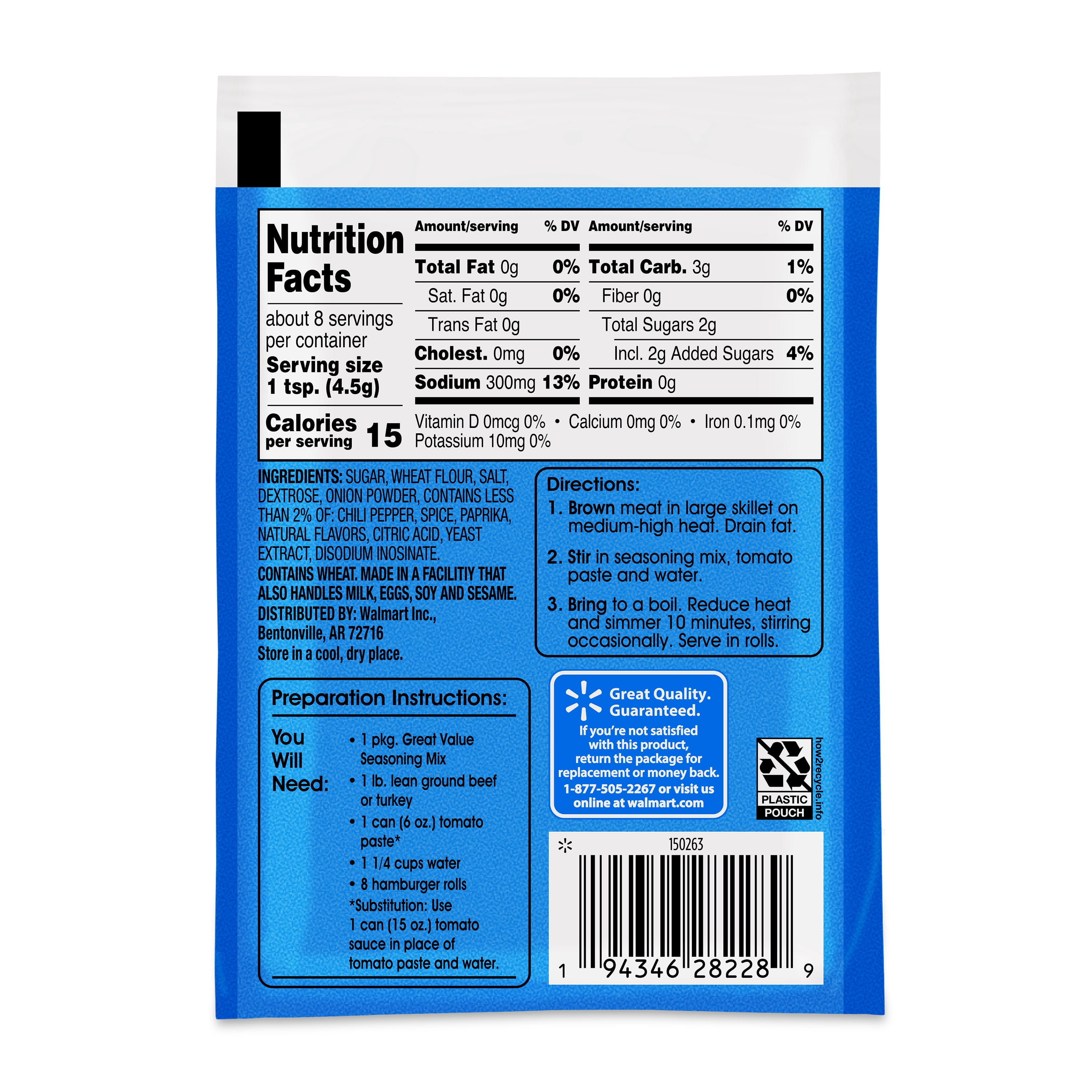 Great Value Sloppy Joes Seasoning Mix, 1.31 oz