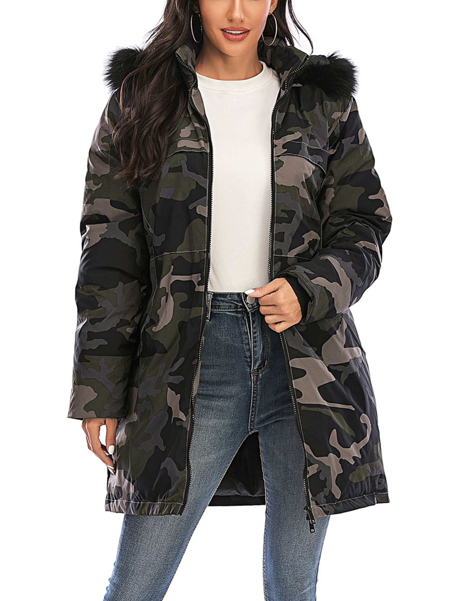 Women Puffer Coat Jacket Velvet Hooded Parka Outerwear Thick Padded Quilt Winter