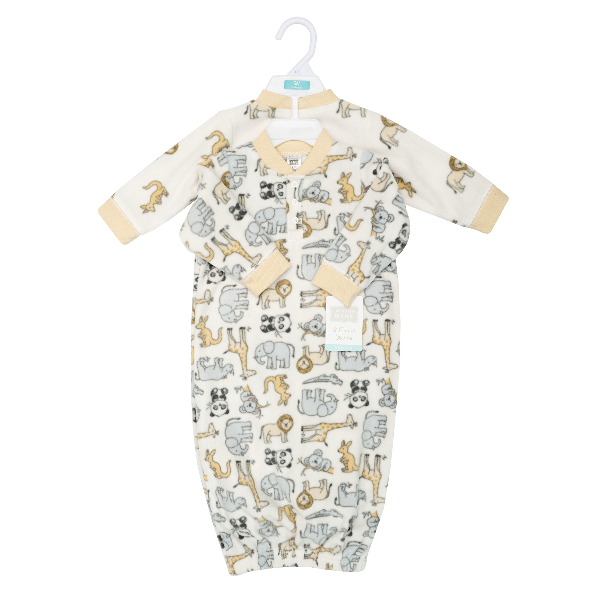 Hudson Baby Fleece Gowns, Kangaroo Neutral, 0-6 Months