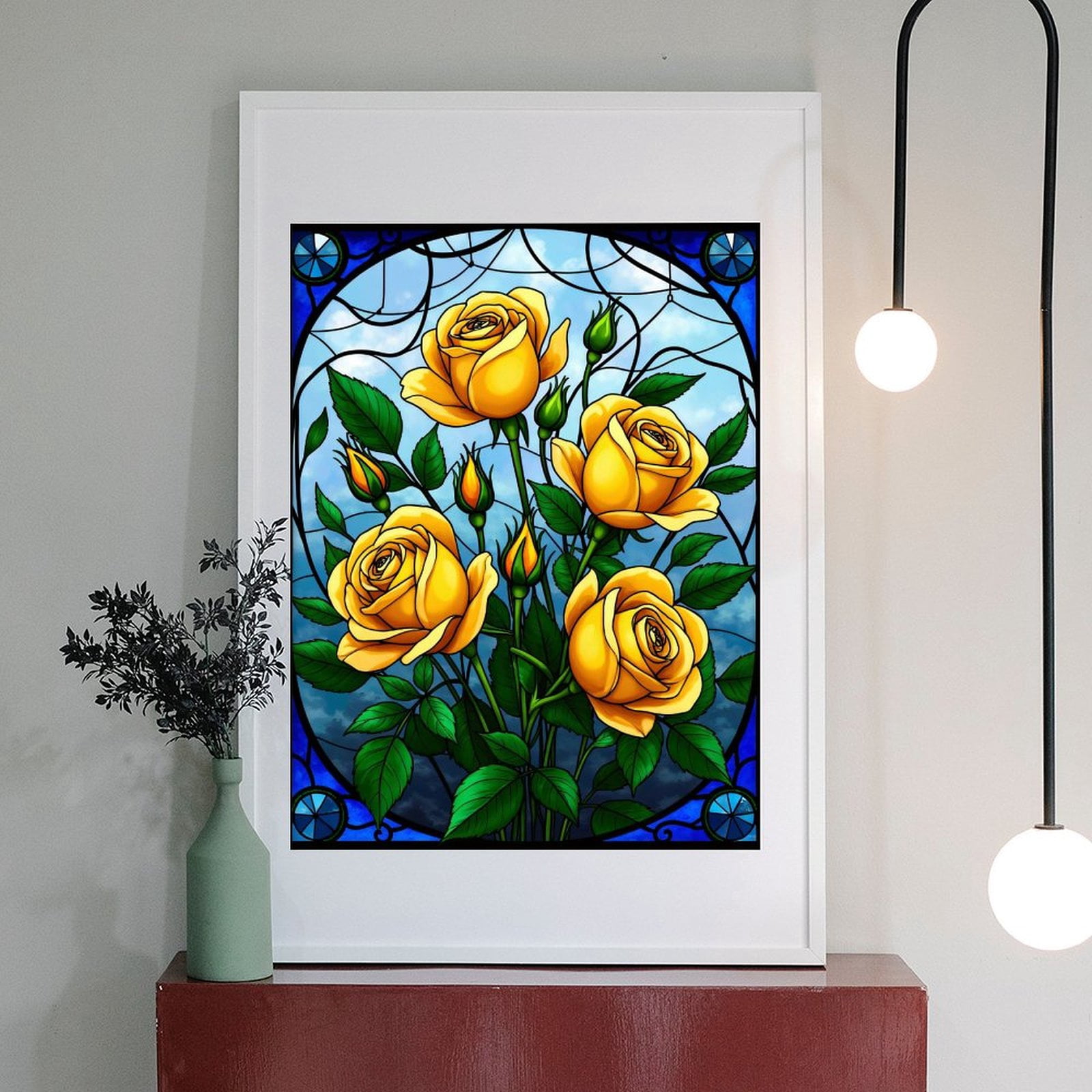 Diamond Art Kit for Adults, Yellow Roses Stained Glass Art Diamond Painting for Adults Beginners, DIY Diamond Art Painting Kits, 5D Diamond Painting Crafts for Home Decor 12x16 Frameless