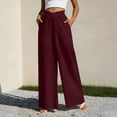 thumbnail image 5 of Linen Palazzo Pants for Women High Waisted V-Cross Trousers Loose Fit Wide Leg Slacks Soft Flowy Long Trousers Business Casual Wear, 5 of 6