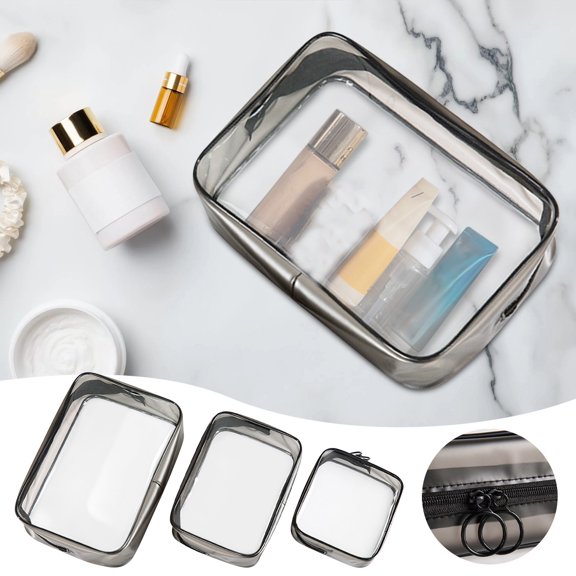 Transparent PVC Makeup Bag, Waterproof Travel Toiletry Organizer with Double Zipper, Portable Cosmetic Storage for Easy Access, Multifunctional Wash Bag