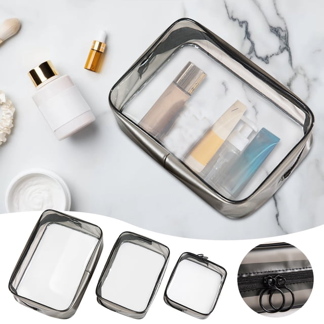 Fiudx Bolsa de Maquillaje de Pvc Transparente, Multifuncional, con Cremallera de Nailon Resistente, Diseño Portátil, Organizador Versátil para Cosméticos, Artículos de Tocador y Viajes. Tres Tamaños:
