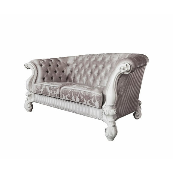 ACME Versailles Loveseat with 5 Pillows in Ivory Fabric and Bone White